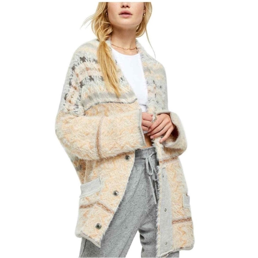 Free People Fair Weather Cardigan Oversized Button Front Buttery Sweater Tan